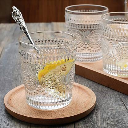 CQZ (Pack of 6) Royal Look Rajwadi Style Golden Rim Whiskey Glasses Set Of 6, 350 Ml Glass Set Water/Juice Glass