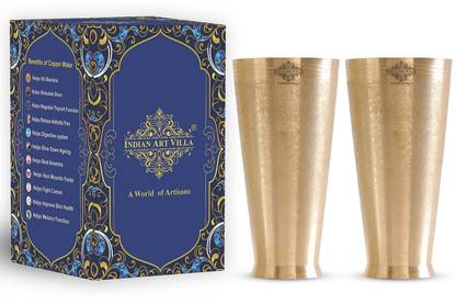 इंडियानार्टविला Set of Brass Lassi Glass,Embossed Flower Design, Drinkware, 1600 ML Each, ग्लास