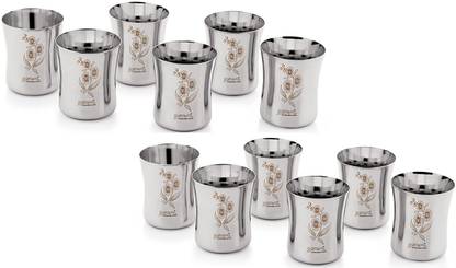 YM Stainless Steel (Pack of 12) Laser Design Glass Set Water/Juice Glass