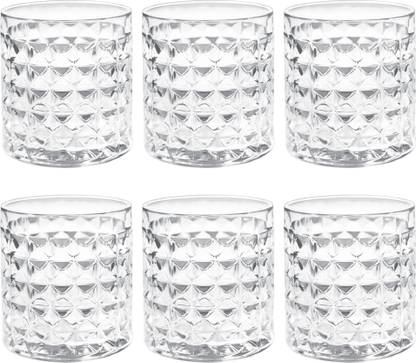 TREO (Pack of 6) Knitts 380 Whisky Glass Tumbler, Set of 6, 380 ml Each, Transparent Glass Set Whisky Glass