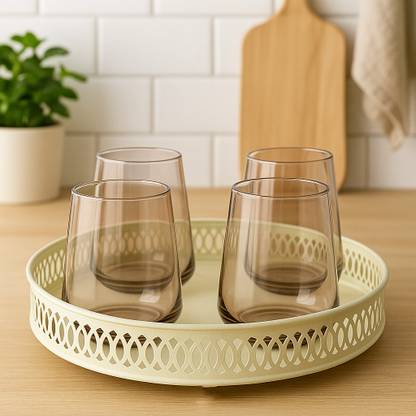 R.R.V. International Multipurpose 4 Glass Set with 1 Ivory' Tray Glass Set Wine Glass