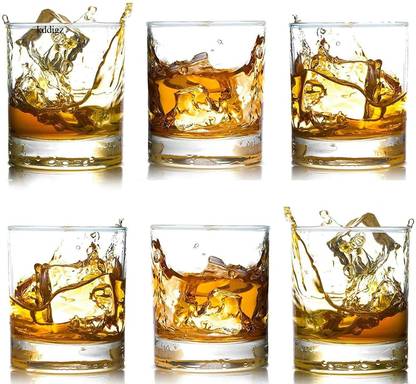 TINSUHG (Pack of 6) Round Wide Base SiMple Transparent Whiskey Glass Glass Set Whisky Glass