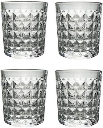 KEITSI (Pack of 4) Crystal Clear Diamond Cut Whiskey Glass Glass Set Whisky Glass