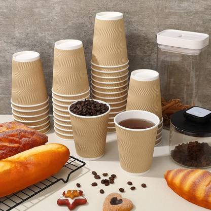 Eos (Pack of 100) Insulated Corrugated Sleeve Ripple Wall Paper Cup for Drink,Hot Coffee Cups Glass Set Water/Juice Glass