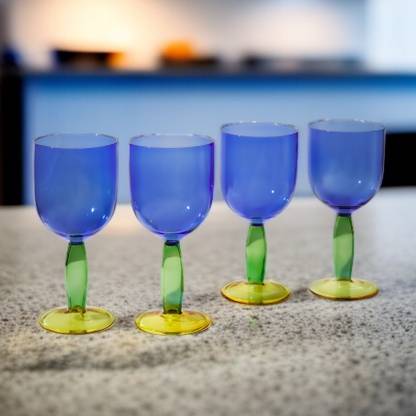 borotech (Pack of 4) Bubble Stem Wine Goblet Air-Filled Artistic Stem, Contemporary Bowl Borosilicate Glass Wine Glass