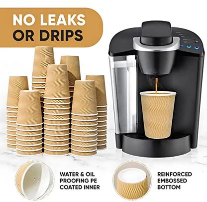 Eos (Pack of 25) 25 X 225ml Disposable Kraft Paper glass for Hot and Cold Drinks, Triple Walled Ripple glass for Coffee, Tea and Other Drinks Hot and Cold Disposable Tableware Glass Set Water/Juice Glass
