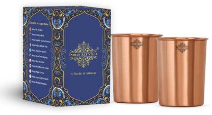 IndianArtVilla (Pack of 2) Set of 2,Copper Plain Lacquer Coated each Glass Set Water/Juice Glass