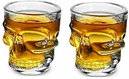 Gvibe (Pack of 4) Skull Shape Crystal Clear Glass 300 ml for Vodka Shot, (Transparent)(Pack of 4) Glass Set Whisky Glass