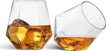 Domingo Hub (Pack of 2) Crystal Diamond Unique Crystal Rocks Whiskey Glasses for Scotch, Bourbon, Vodka, Glass Set Whisky Glass