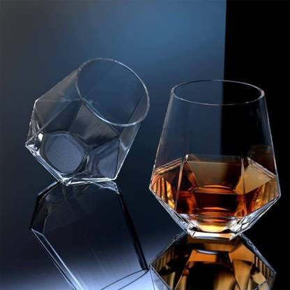 DHAIRYMART (Pack of 2) Hexagon-310-ML Glass Set Water/Juice Glass