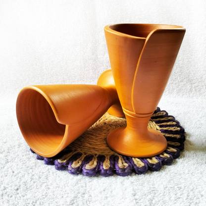 Rupsaghor (Pack of 2) Handmade Clay Wine, Lassi, Terracotta Earthenware Mitti ka Glass Set Water/Juice Glass