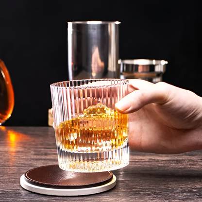 Melbify (Pack of 6) Ribbed Whiskey Glasses | Premium Rock Glass | Perfect for Whiskey, Scotch, Rum Glass Set Whisky Glass
