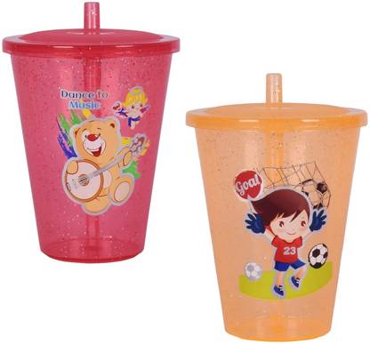 Bluzap (Pack of 2) Cartoon Printed Straw with Sipper-007 Glass Water/Juice Glass