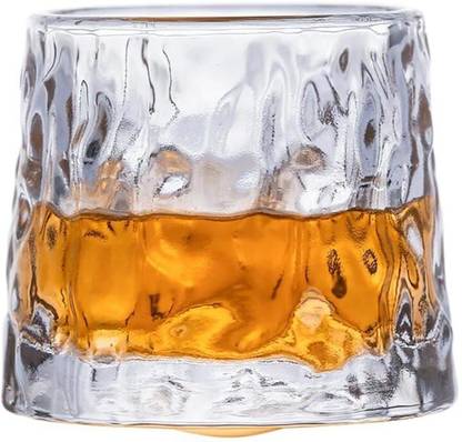Melbify (Pack of 6) Japanese Frost Spinner Whiskey Glass |210 ml| Rotating Heavy Glasses | Set of 6 Glass Set Whisky Glass