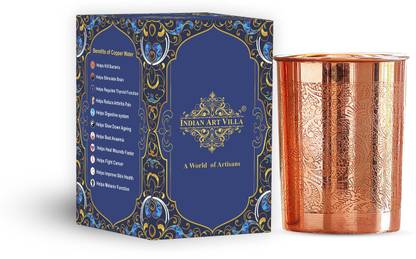 IndianArtVilla Copper Embossed Design Glass Glass Water/Juice Glass