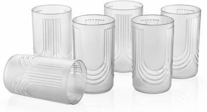 CONQUER (Pack of 6) Unbreakable Plastic Water and Juice Drinking Glass with Stylish Lining Design Glass Set Water/Juice Glass