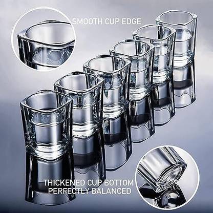 MOOZICO (Pack of 6) Fancy Design Crystal Clear Heavy Base Square Shot Glass for Vodka,Tequila Glass Glass Set Shot Glass