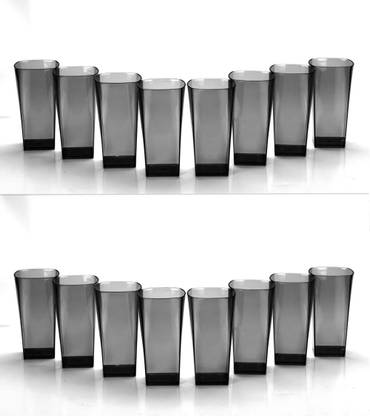 Sentricus (Pack of 16) SQUARE Shape Plastic UNBREAKABLE Water Glasses Grey Set of 16 Glass Set Water/Juice Glass
