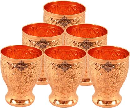 इंडियानार्टविला Set of Copper Glass,Each 350ML,Big Flower Design, ग्लास