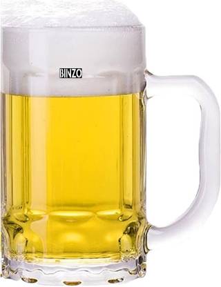 BINZO (Pack of 6) 350 ml Beer Mug, Set of 6, Pint Size Beer Mugs, Everyday Pub Mugs Glass Set Beer Mug