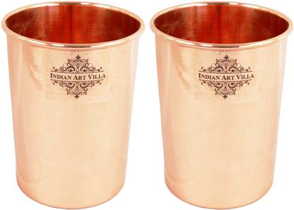 IndianArtVilla (Pack of 2) Set of Handmade Pure Copper Glass, Each 300 ML,Drinkware Glass Water/Juice Glass