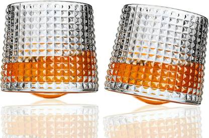Adhunyk (Pack of 2) Glass with Rotable Bottom, Spining Glasses Bar Glass for Drinking Bourbon, Glass Set Wine Glass
