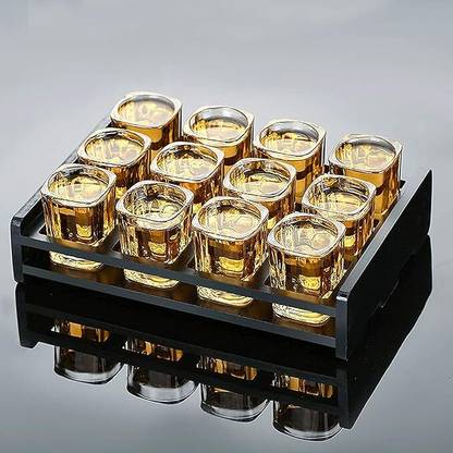 KEITSI (Pack of 12) Italian Premium Square Design Heavy Base Shot Glass 70 ML Glass Set Whisky Glass