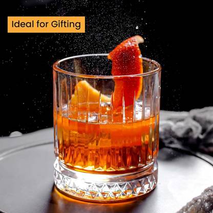 Saki Trendy Whiskey Glasses Set of 2 | Stylish Design & Heavy Base Glass Set Whisky Glass