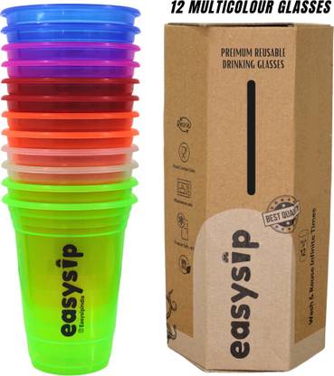 EASYSIP (Pack of 12) DRINKING REUSABLE PLASTIC GLASSES Glass Water/Juice Glass