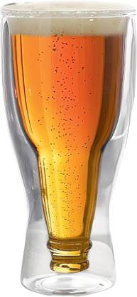 RV Mart 350 ml Creative Double Wall Beer Glass Bottle Hopside Down Upside Mug Set of 1 Glass Beer Mug