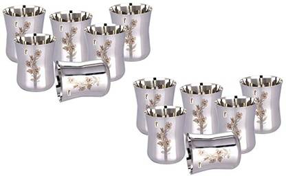 Afnan traders (Pack of 12) High Quality Stainless Steel Tableware Drinkware Printed Drinking Glasses Glass Set Water/Juice Glass