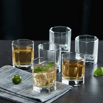 Avastro (Pack of 6) Hexagon Shap Crystal Clear Glasses for Whiskey, Wine, Scotch, Cocktails, Juice, Glass Water/Juice Glass