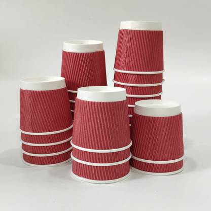 Paricott (Pack of 100) 100ml Ripple Red Paper Cup 100pcs Glass Set Water/Juice Glass