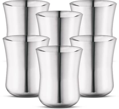 Classic Essentials (Pack of 6) Stainless Steel Damru Glass Set Water/Juice Glass