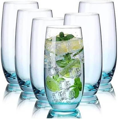 merdwal (Pack of 6) Clear Blue Color Highball Glass Set of Drinking Glass for Water, Juice, Glass Set Water/Juice Glass