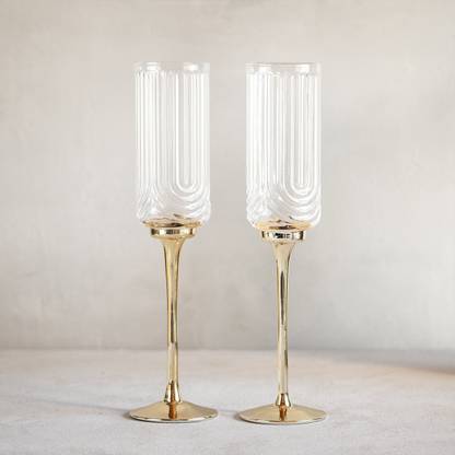 Melbify (Pack of 2) Gold Stem Goblet Champagne Glasses | Flute Wine Glass | Luxury Premium Imported Glass Set Champagne Glass