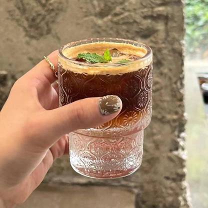 okechuku (Pack of 2) Romantic Water Juice Glass , Clear Stackable Coffee Cocktail Bar Drinkware Glass Set Water/Juice Glass