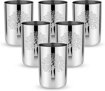 Vikas Metal (Pack of 6) VKM Tree Design Laser Print Glass Set Water/Juice Glass