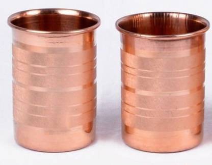 Vardhant (Pack of 2) New Pure Copper Silver Touch Design Glass Tumbler Cup For Ayurveda Health Benefits Set OF 1 PC 300 ML Glass Water/Juice Glass