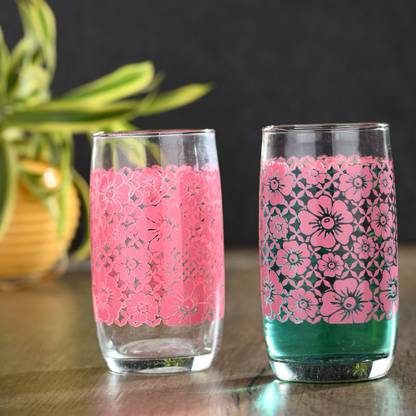 1st Time (Pack of 3) Flower Printed Design Drinking Glass - A3 (Pack Of 3) Glass Set Water/Juice Glass
