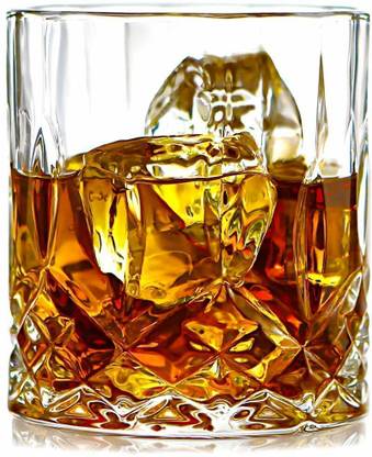 VLSYS (Pack of 4) Fashioned Whiskey Glass - Heavy Base Rocks Barware Glasses for Scotch, Mixed Drinks, Wine, Bourbon, Juice, Water and Cocktail Drinks 300 Ml pack of 4 Glass Set Whisky Glass