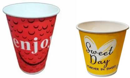 Doberyl (Pack of 100) 50 Pcs 200 ml,50Pcs 100 ml Long Paper Glass Disposable (Color & Design May Vary) Glass Shot Glass