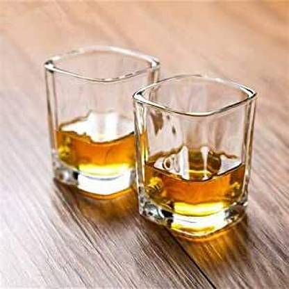 Adhunyk (Pack of 2) Glass Square Design Heavy Base Shot Glasses, 60 ml, Glass Set Shot Glass
