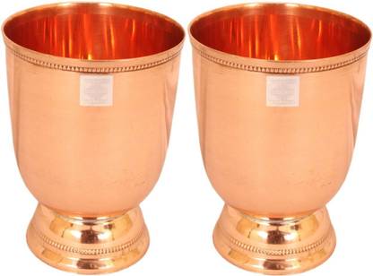 IndianArtVilla (Pack of 2) Pure Copper Handmade Set of 2 Wine Glasses 475 ML each - Beer Wine Cocktail Liqour Drinkware Bar Hotel Restaurant Glass Set Wine Glass