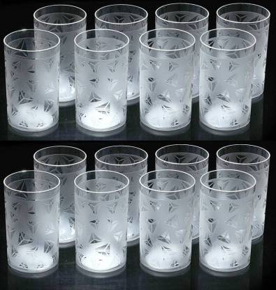 QUPSY (Pack of 16) Unbreakable Diamond with Prism Pattern Plastic Drinking Glass Set of 16-CLEAR Glass Set Water/Juice Glass