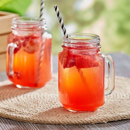Lenzrite (Pack of 2) Combo Set of Drinking Jar / Mason Jar Mug with Handle Glass Water/Juice Glass