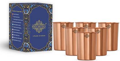 IndianArtVilla (Pack of 6) Set of 6,Copper Plain Lacquer Coated Glass Set Water/Juice Glass