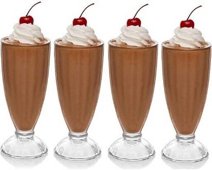 PKMSHO (Pack of 4) Juice Glass Crystal 360 ml Long Highball Juice Faluda Glass Set Beer Mug