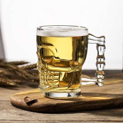 VM PARTNER (Pack of 3) Large human Skull shaped Beer Mug (520 ml) Pack of 3 Glass Glass Set Beer Glass