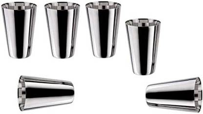 PEEZSTEEL (Pack of 6) Stainless Steel Big Size Lassi Glass Glass Set Water/Juice Glass